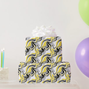 Papel De Regalo Fluido abstracto negro, gris y amarillo