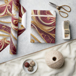 Papel De Regalo Flujo de oro y mármol de Borgoña