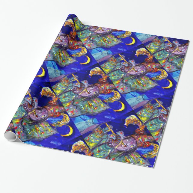 Papel De Regalo FLUTISTA EN AZUL / Noche de Carnaval veneciana (Desenrollado)
