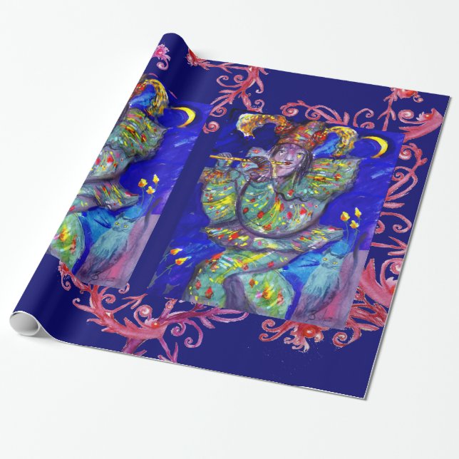 Papel De Regalo FLUTISTA EN AZUL / Noche de Carnaval veneciana (Desenrollado)