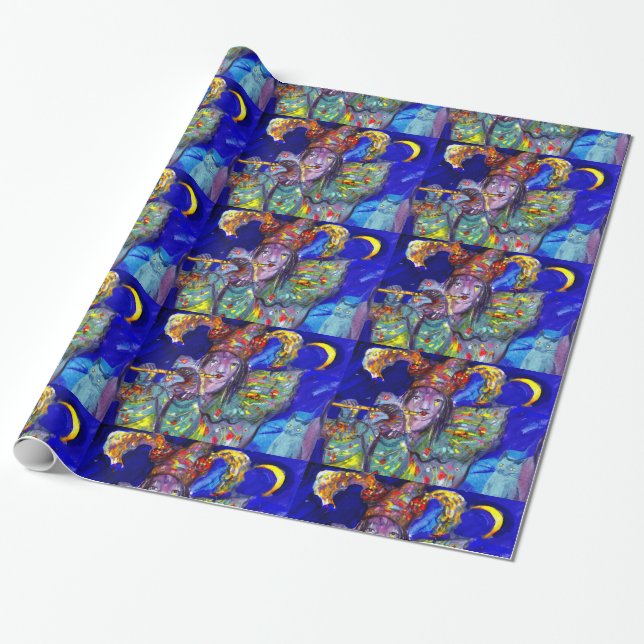 Papel De Regalo FLUTISTA EN AZUL / Noche de Carnaval veneciana (Desenrollado)
