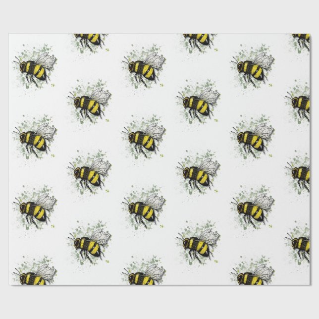 Papel De Regalo Flying Bumble BEE, Freehand Digital Drawing Insect (Superficie plana)
