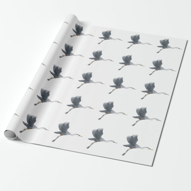 Papel De Regalo Flying Great Blue Heron Bird Art (Desenrollado)