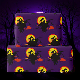 Papel De Regalo Flying Witch  with full moon  