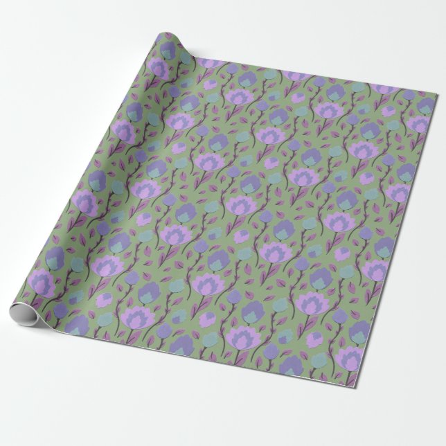 Papel De Regalo Folclore floral moderno // morado malva (Desenrollado)