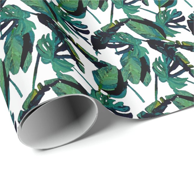 Papel De Regalo Foliage de acuarela de hojas tropicales (Esquina del rollo)