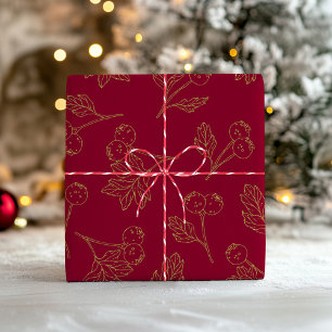 Papel De Regalo Foliage de vacaciones modernas oro y rojo