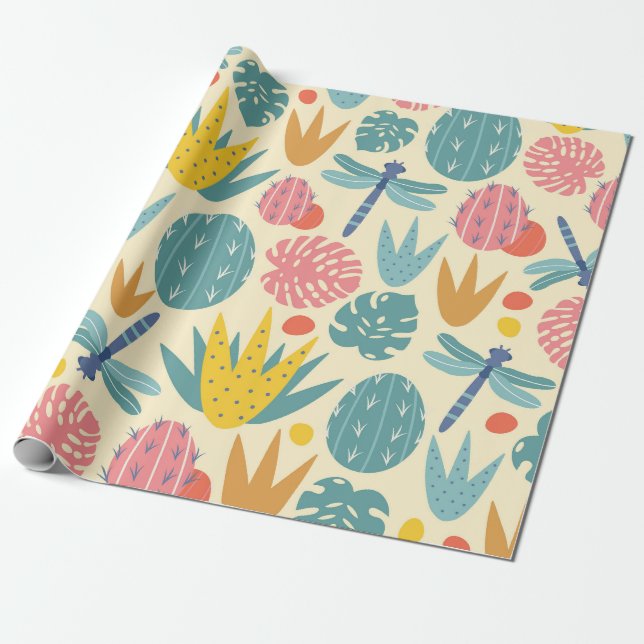 Papel De Regalo Foliage prehistórico y libagonflies (Desenrollado)