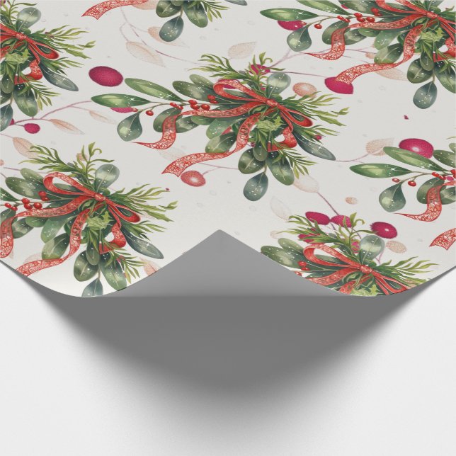 Papel De Regalo Foliage Red Ribbon Navidades Holly (Esquina)