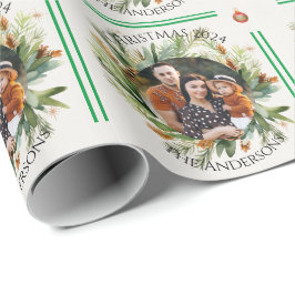 Papel De Regalo Foliage verde deja foto de familia Feliz Navidad