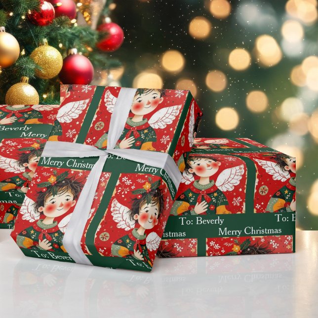 Papel De Regalo Folk-art Angel Add Recipients Name Christmas Roll  (Subido por el creador)