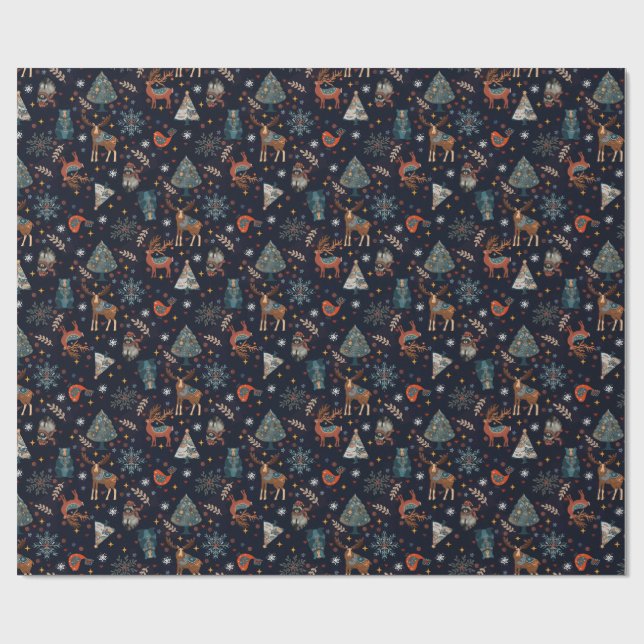 Papel De Regalo Folk Art Christmas  (Superficie plana)