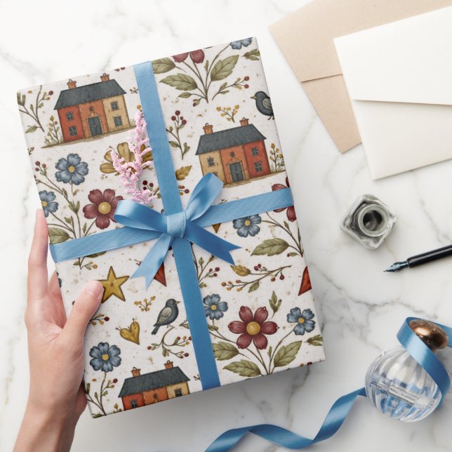 Papel De Regalo Folk Cottage Hearts Garden Pattern (Regalar)