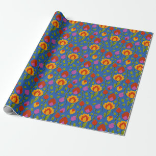Papel De Regalo Folkore floral moderno // amarillo-rojo-azul