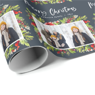 Papel De Regalo Follaje acuarela tradicional y navidades fotográf