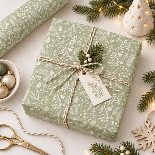 Papel De Regalo Follaje de invierno rústico-chic verde salvia marf