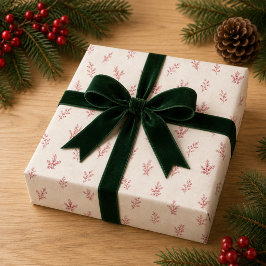 Papel De Regalo Follaje de Navidad Elegante Verde Rojo Fiesta