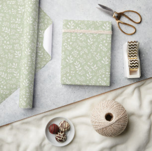 Papel De Regalo Follaje de Otoño Neutral - Oliva Suave