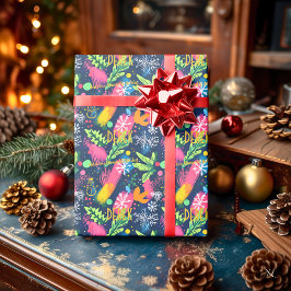 Papel De Regalo Follaje festivo personalizado y vibrante de Navida