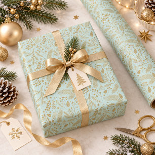 Papel De Regalo Follaje invernal rústico-chic menta verde dorado I