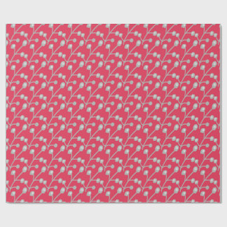 Papel De Regalo Follaje plateado con estampado sobre rosa brillant