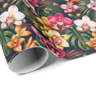 Papel De Regalo Follaje Vibrante de Orquídea Tropical
