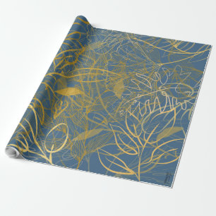 Papel De Regalo Fondo azul hoja de oro clásico