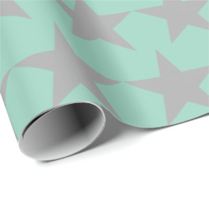 Papel de regalo - Fondo azul verdoso estrella gris