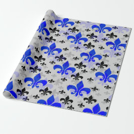 Papel De Regalo Fondo Blanco Azul Flor Negra De Lis