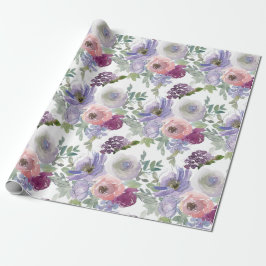 Papel De Regalo Fondo blanco de Rosas rosados púrpura