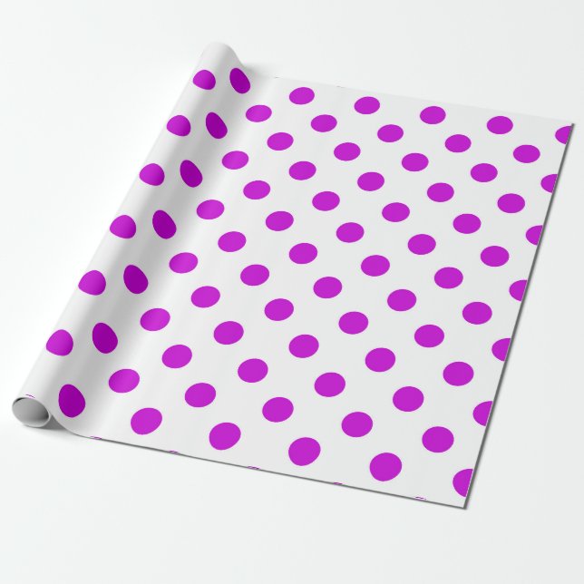 Papel De Regalo Fondo Blanco Lunares Morados (Desenrollado)