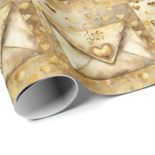Papel De Regalo Fondo de Corazones Dorados con tema de Amor de Cor