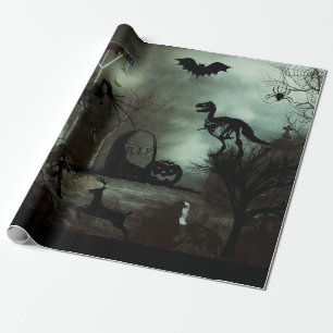 Papel De Regalo fondo de halloween con casa embrujada, tumbas