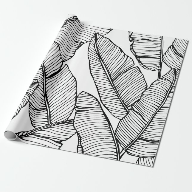 Papel De Regalo Fondo de patrón de hojas de plátano sin foco. Negr (Desenrollado)