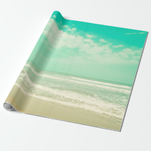 Papel De Regalo Fondo de playa retro color turquesa, vintage,playa