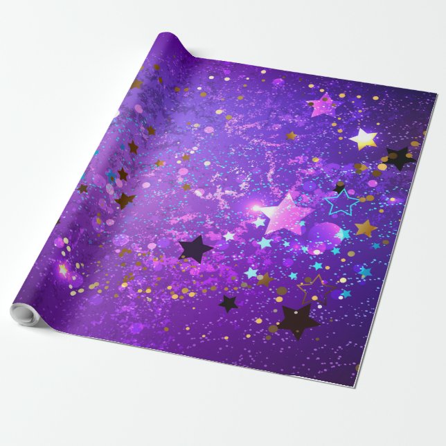Papel De Regalo Fondo de Relieve metalizado púrpura con estrellas (Desenrollado)