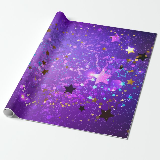 Papel De Regalo Fondo de Relieve metalizado púrpura con estrellas (Desenrollado)