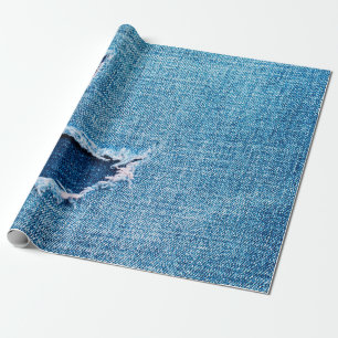 Papel De Regalo Fondo del denim texturado. Agujero desgarrado en l