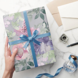 Papel De Regalo Fondo gris floral púrpura rosa