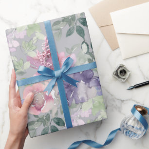 Papel De Regalo Fondo gris floral rosa púrpura