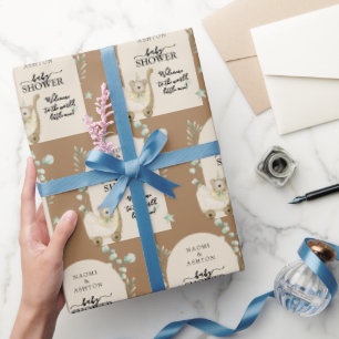 Papel De Regalo Fondo marrón personalizado de Baby Shower