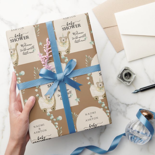 Papel De Regalo Fondo marrón personalizado de Baby Shower (Regalar)