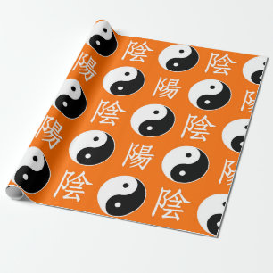 Papel De Regalo Fondo naranja Patrón chino Yinyang