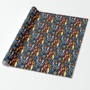 Papel De Regalo Fondo negro de peces de calamar multicolor