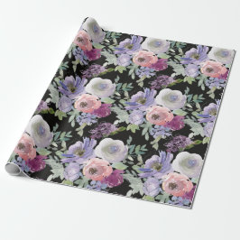 Papel De Regalo Fondo negro de Rosas rosados púrpura