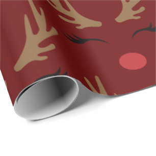 Papel De Regalo Fondo rojo lindos renos alegres navidades