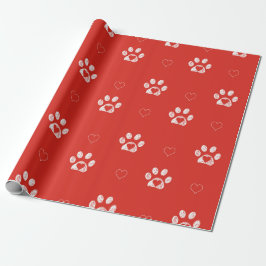 Papel De Regalo Fondo rojo patas blancas