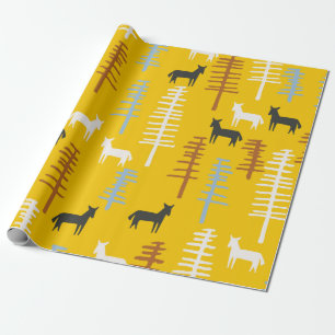 Papel De Regalo Fondo tribal con caballos y árboles, creativo f