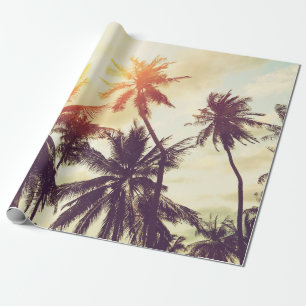 Papel De Regalo Fondo tropical de playa con silueta de palmeras