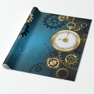 Papel De Regalo Fondo turquesa de vapor con engranajes